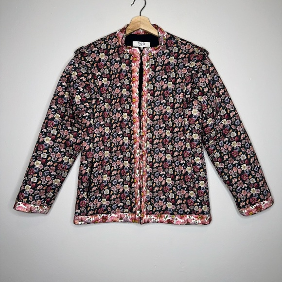 Sea New York Leslie Quilted Jacket Floral Pink Black Size Small Vintage Style - Picture 6 of 12